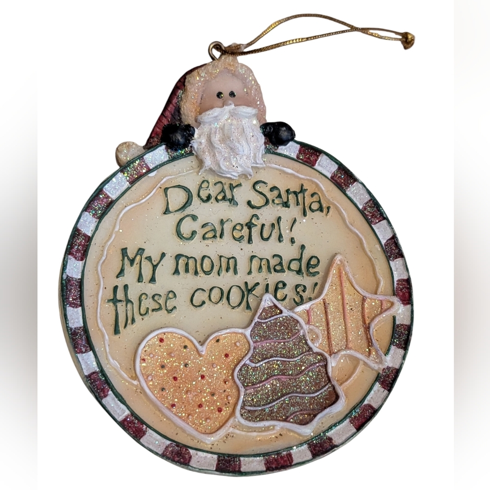Vintage Beth Yarbrough Festive Christmas Santa Cookie‎ Plate Ornament Funny